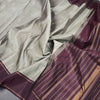 Grey Silk Saree With Small Zari Buttas And Chocalate Brown Border