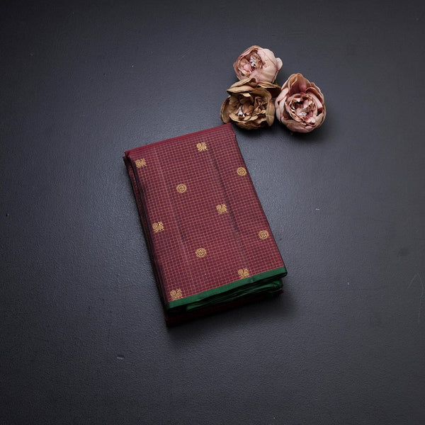 Araku Colour Micro Checked Silk Saree With Peacock And Chakra Buttas And Contrast Pallu