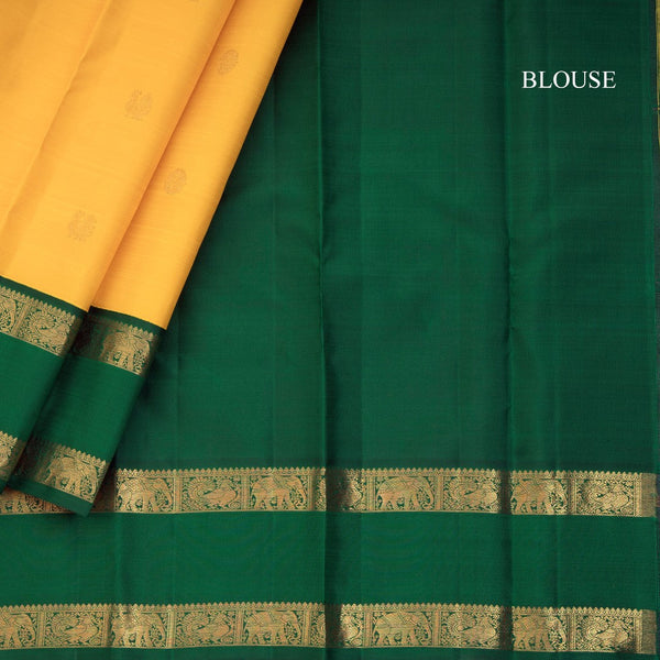 Mango Yellow Silk Saree With Peacock And Chakra Buttas And Rettapet Border