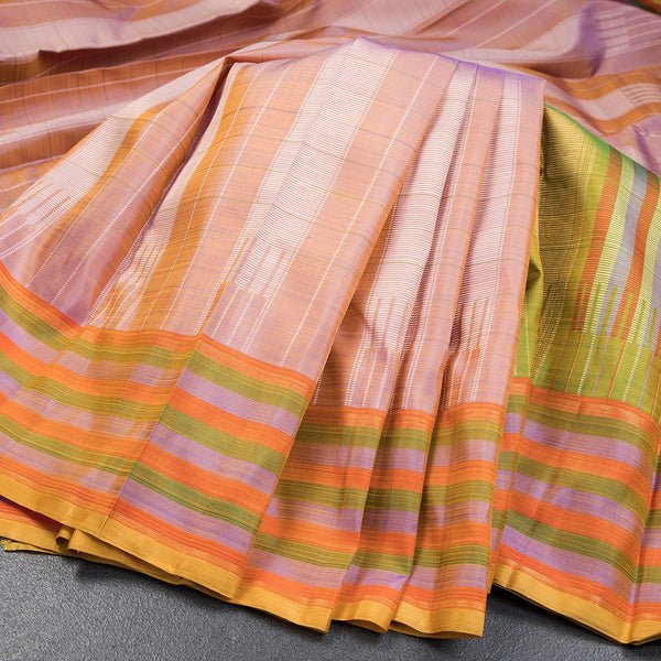Shot Colour Silk Saree With Vertically Stripes Design And Multi Colour Border