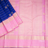 Ink Blue Silk Saree With Zig Zag Design And Peacock And Chakra Buttas And Pink Border