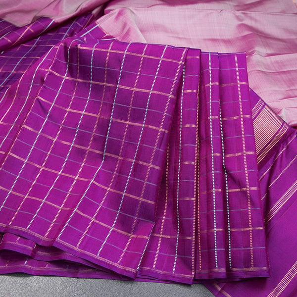 Shot Colour Silk Saree With Purple Checked Long Border