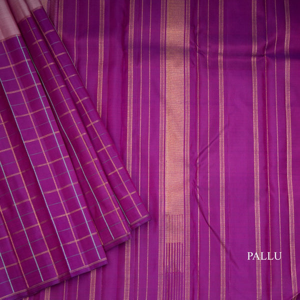 Shot Colour Silk Saree With Purple Checked Long Border