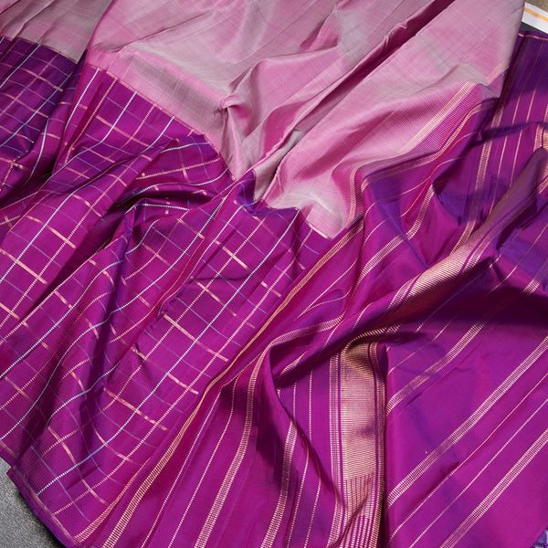 Shot Colour Silk Saree With Purple Checked Long Border