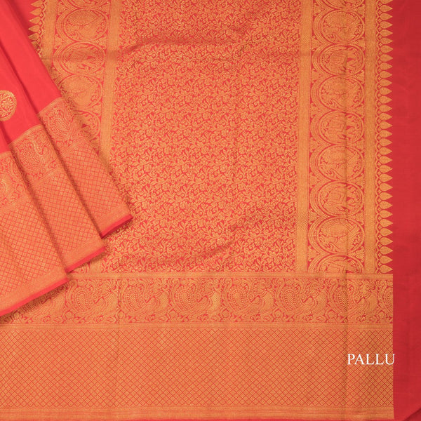 Chilly Red Silk Saree With Chakra Buttas And Gold Zari Self Border