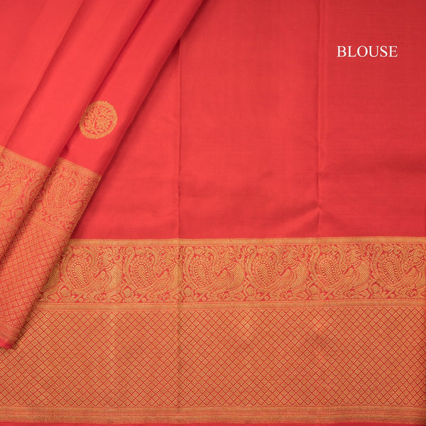 Chilly Red Silk Saree With Chakra Buttas And Gold Zari Self Border