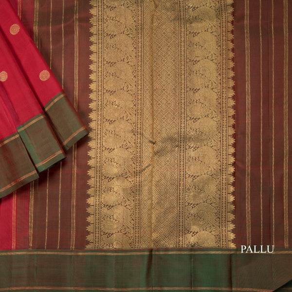 Chilly Red Silk Saree With Chakra Buttas And shot Colour Border