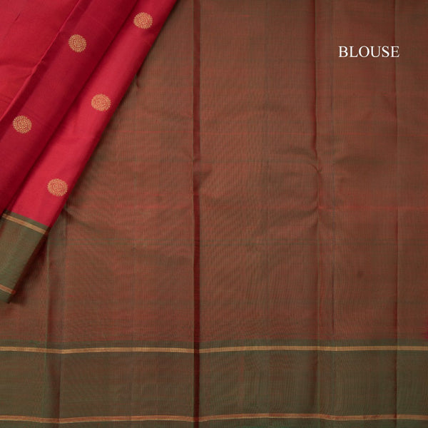 Chilly Red Silk Saree With Chakra Buttas And shot Colour Border