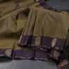 Olive Green Stripes Silk Saree With Brown Mango Zari Border