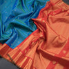Peacock Blue Silk Saree With Zari stripes With Small Buttas And Red Zari Border