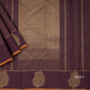 Dark Brown Micro Checked Silk Saree And Mango Zari Self Border
