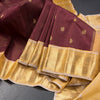 Dark Brown Micro Checked Silk Saree On Peacock And Mango Buttas And Gold Zari Border
