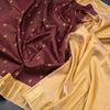 Dark Brown Micro Checked Silk Saree On Peacock And Mango Buttas And Gold Zari Border