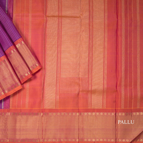Purple Micro Checked Silk Saree And Rettapet Border