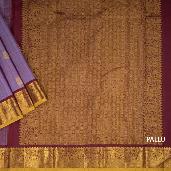 Shot Colour Silk Saree With Peacock And Chakra Buttas And Gold Zari Border
