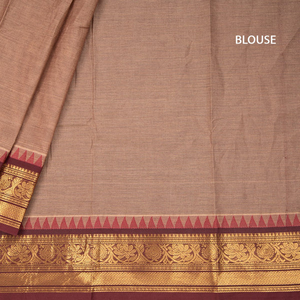Kanchi Cotton Light Brown Saree With Small Zari Buttas On The Body