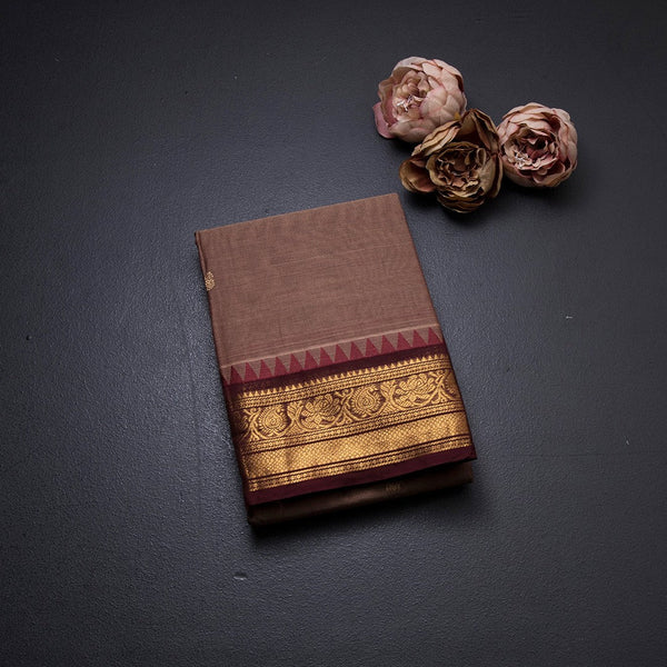 Kanchi Cotton Light Brown Saree With Small Zari Buttas On The Body