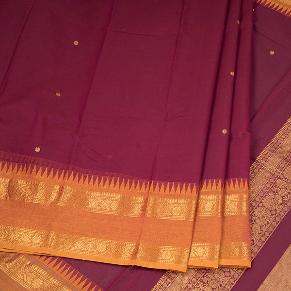 Kanchi Cotton Maroon Saree With Small Zari Buttas On The Body