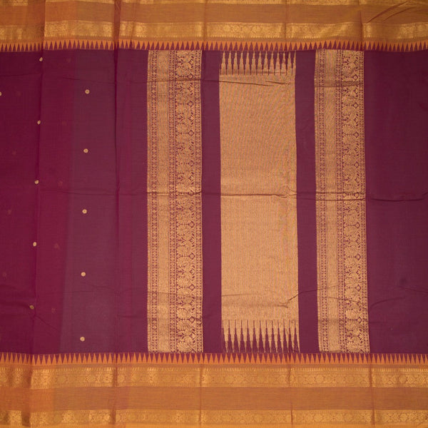Kanchi Cotton Maroon Saree With Small Zari Buttas On The Body