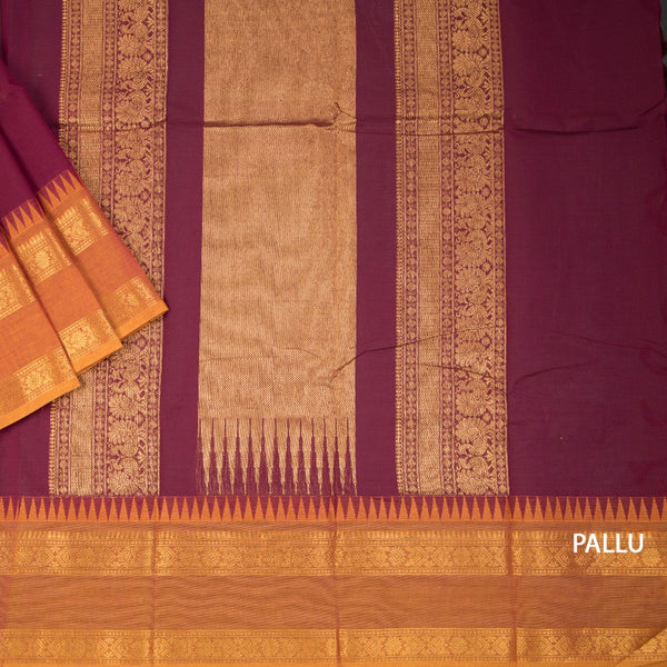 Kanchi Cotton Maroon Saree With Small Zari Buttas On The Body