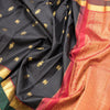 Black Silk Saree With Animal Zari Buttas And Contrast Pallu
