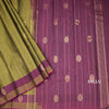 Olive Green Silk Saree With Chakra Buttas And Stripes Border