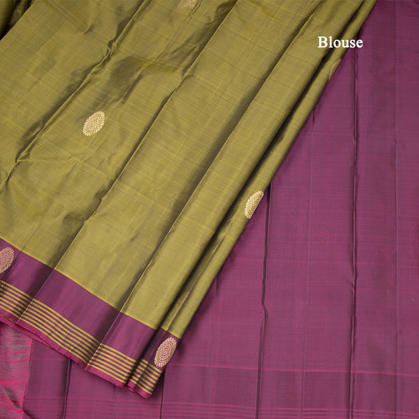 Olive Green Silk Saree With Chakra Buttas And Stripes Border