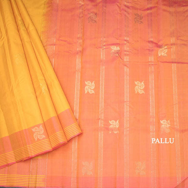 Mango Yellow Silk Saree With Zari Buttas And Stripes Border