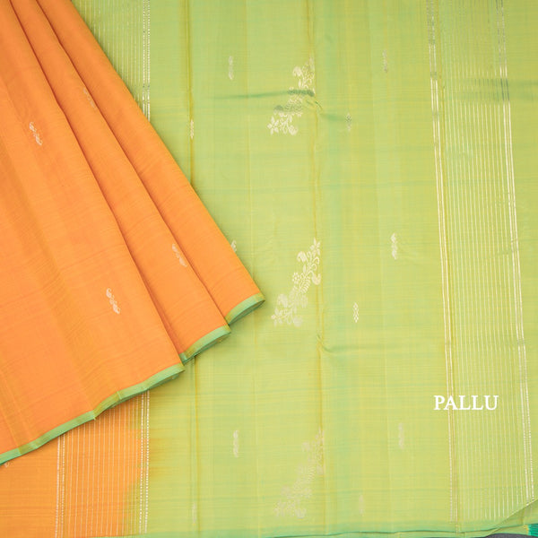 Mango Yellow Borderless Silk Saree With Floral Zari Buttas On The Body