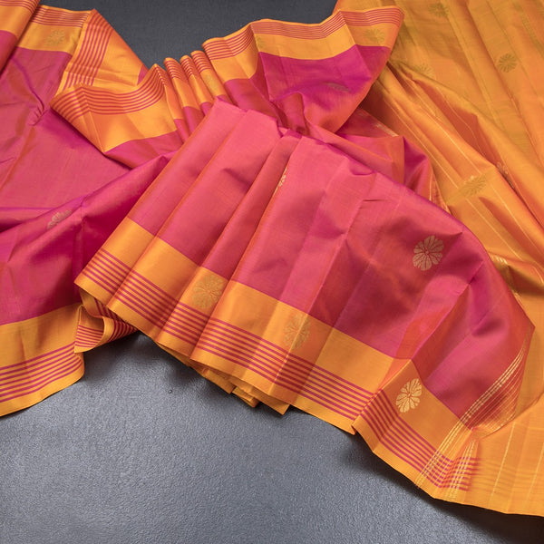 Shot Colour Silk Saree With Floral Buttas And Stripes Border