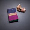 Navy Blue Silk Saree With Chakra Zari Buttas And Pink Zari Border