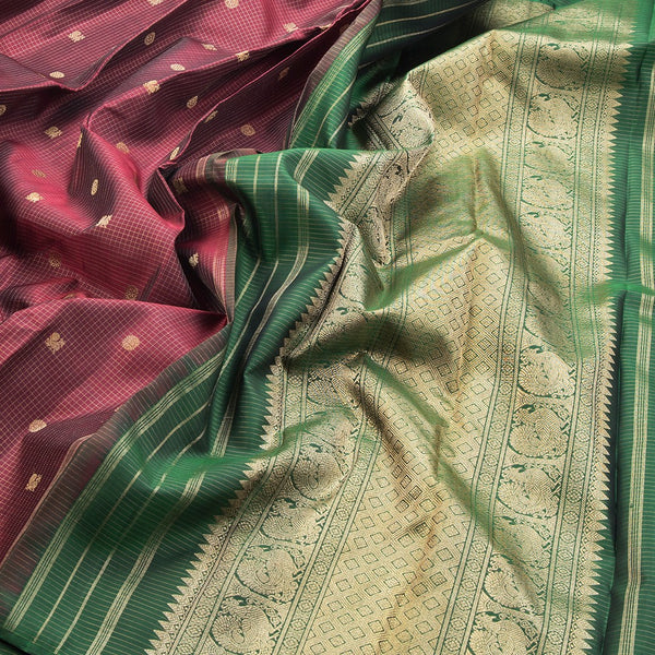 Araku Colour Borderless Micro Checked Silk Saree With Peacock And Chakra Buttas - Kumaran Silks