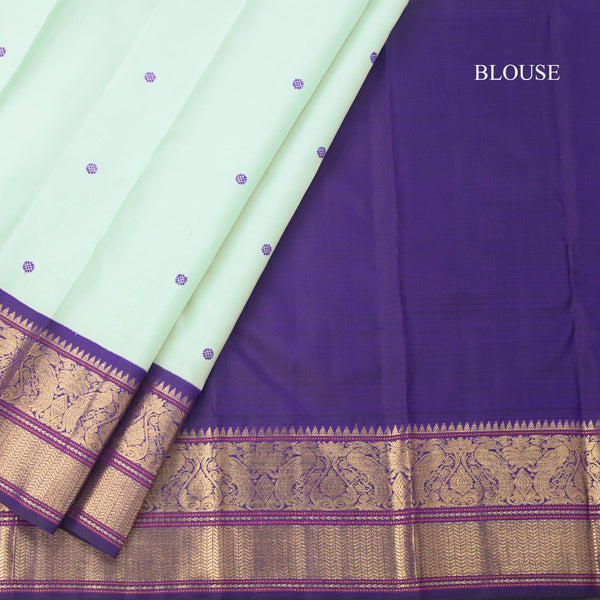 Pista Green Silk Saree With Thread Buttas And Temple Zari Border