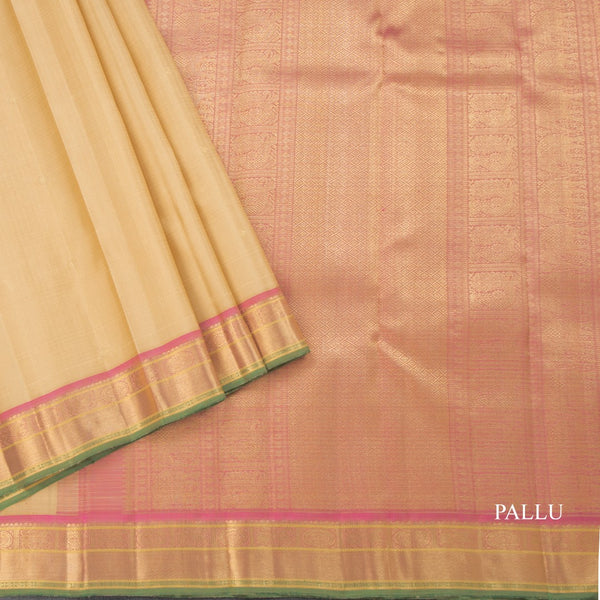 Sandal Checked Silk Saree With Chakra And Mango Buttas And Zari Border