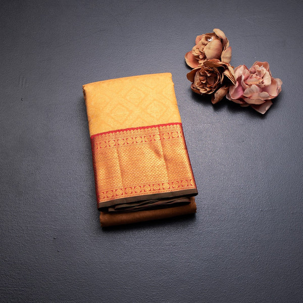 Mango Yellow Brocade Silk Saree And Gold Zari Border