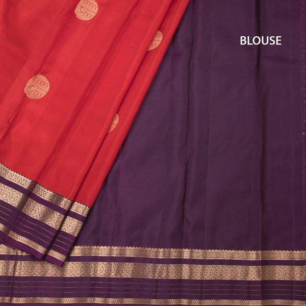 Red Silk Saree With Chakra Buttas On The Body And Purple Zari Border