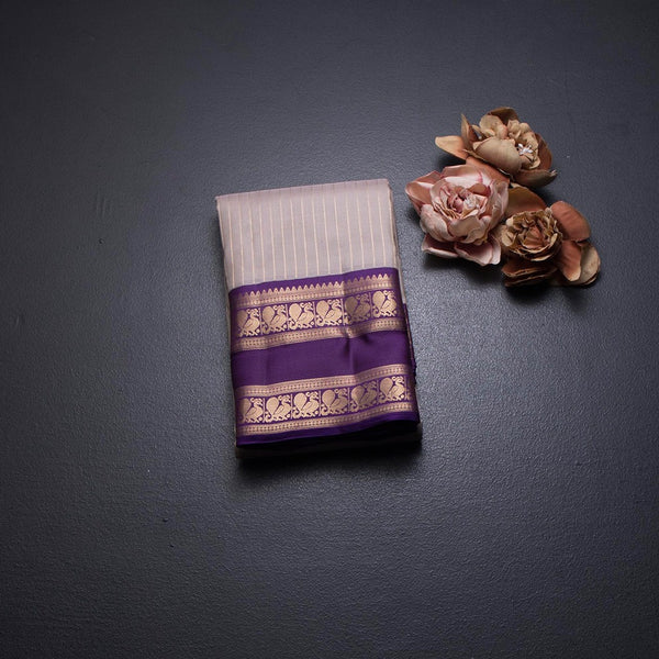 Light Brown Soft Silk Saree with Vertically Striped Design And Rettapet Border