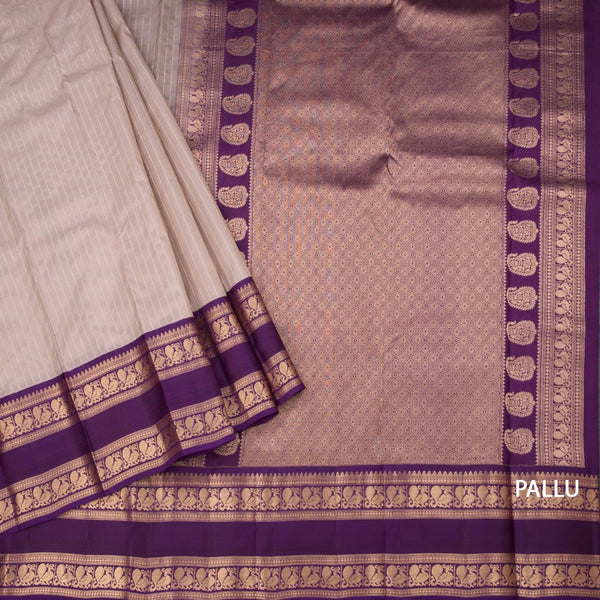 Light Brown Soft Silk Saree with Vertically Striped Design And Rettapet Border