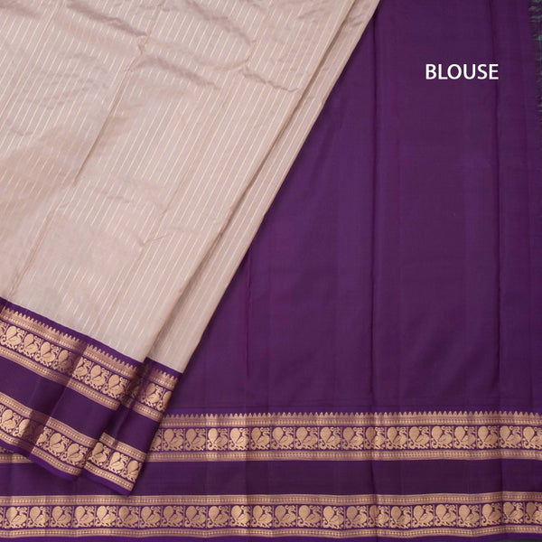 Light Brown Soft Silk Saree with Vertically Striped Design And Rettapet Border
