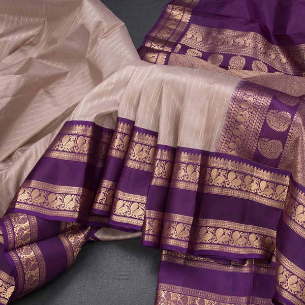 Light Brown Soft Silk Saree with Vertically Striped Design And Rettapet Border