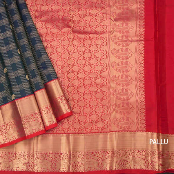 Shot Colour Soft Silk Saree Checks With Elephant And Chakra Design And Zari Border