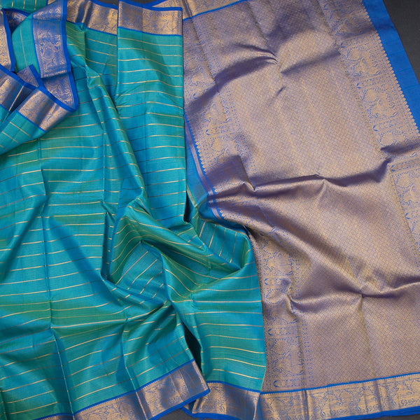 Shot Colour Zari Stripes Silk Saree And Gold Zari Border