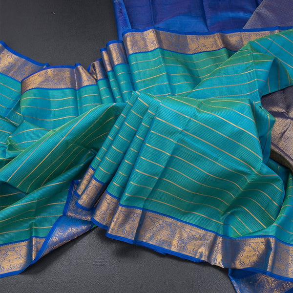 Shot Colour Zari Stripes Silk Saree And Gold Zari Border