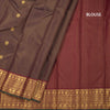 Vairaoosi Dark Brown Silk Saree With Peacock And Chakra Buttas And Gold Zari Border