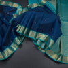 Peacock Blue Silk Saree With Small Buttas And Gold Zari Border