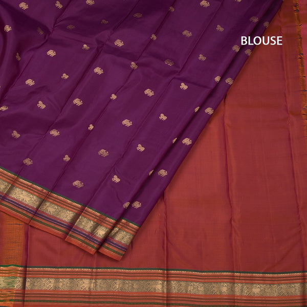 Purple Silk Saree With Animal Buttas On The Body And Zari Border