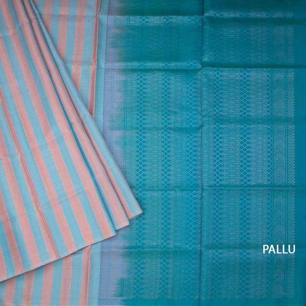 Multi Colour Borderless Soft Silk Saree With Stripes Design On The Body