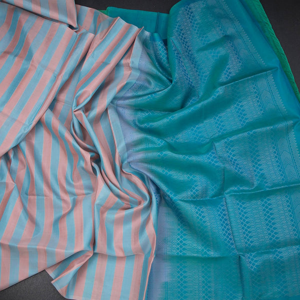 Multi Colour Borderless Soft Silk Saree With Stripes Design On The Body