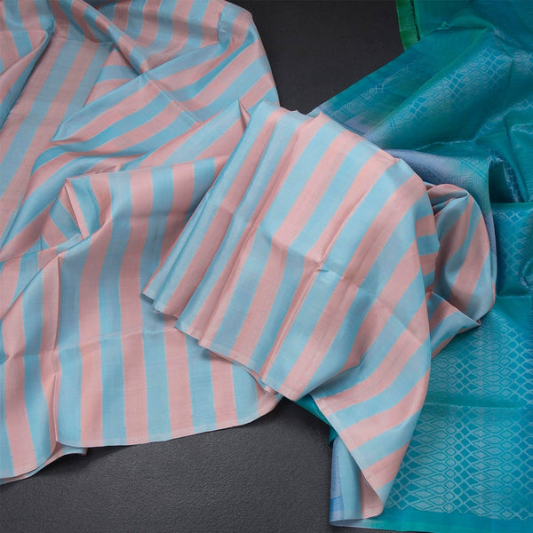 Multi Colour Borderless Soft Silk Saree With Stripes Design On The Body
