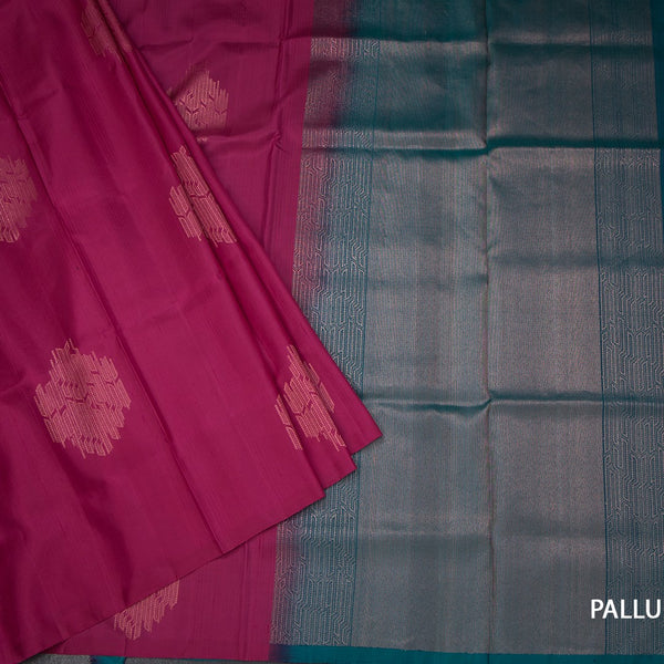Dark Pink Borderless Soft Silk Saree With Contrast Pallu